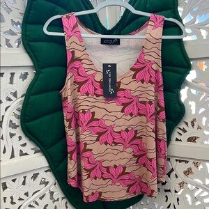 Fighting Eel Pink and Brown Floral Tank Top
